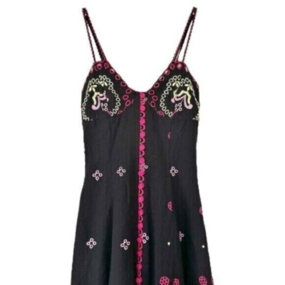 Charo Ruiz Mutti Black Floral Embroidered Eyelet Ibiza Midi Dress Size XS - Picture 5 of 14